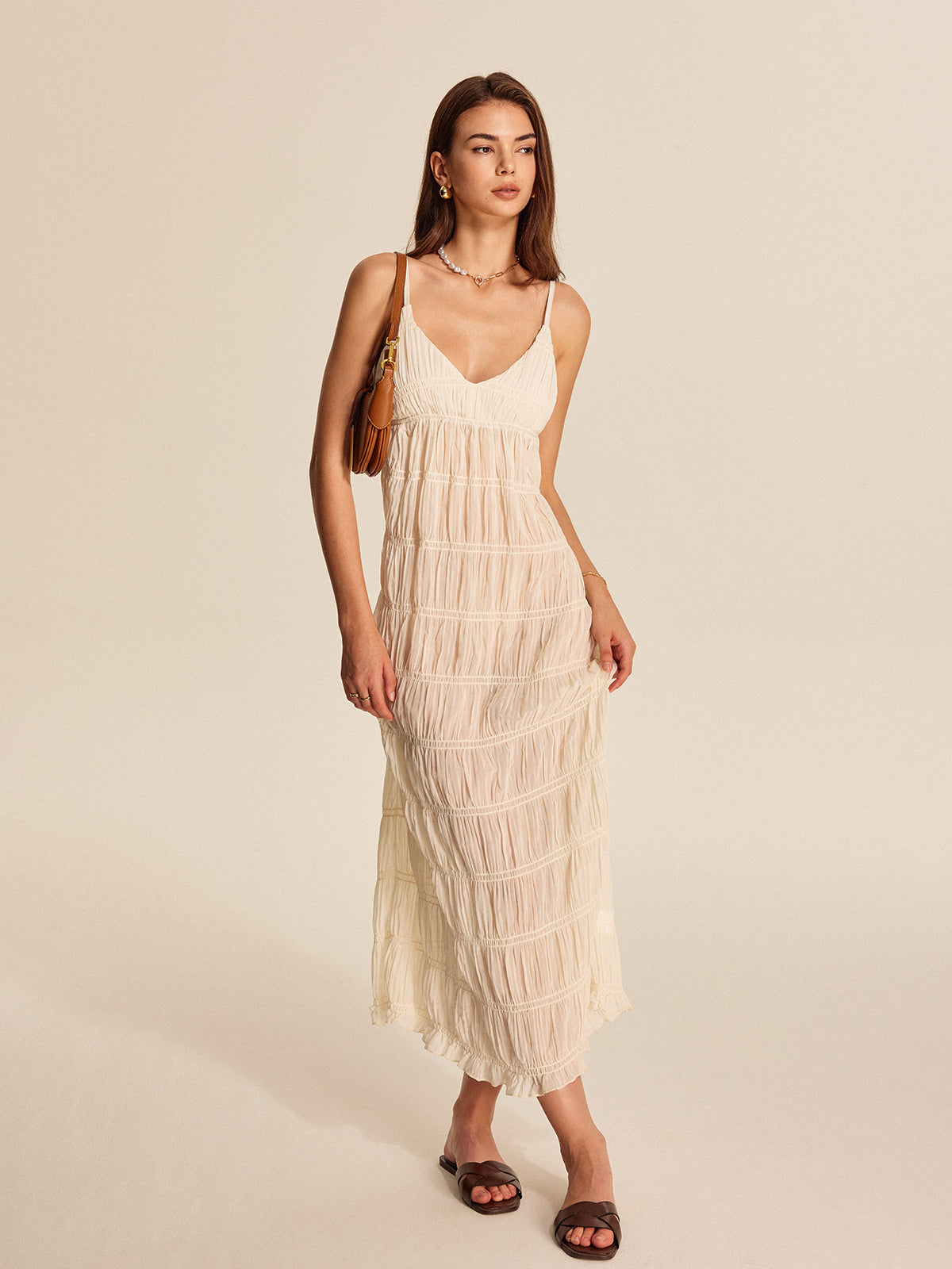 Semi-Sheer Strappy Pleated Dress - Maison Sydney