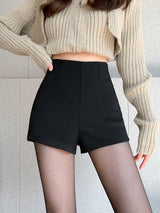 Solid High Waist Zip Shorts - Maison Sydney