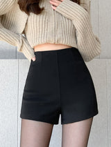 Solid High Waist Zip Shorts - Maison Sydney