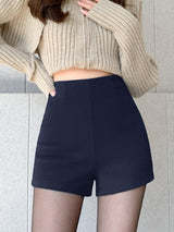 Solid High Waist Zip Shorts - Maison Sydney