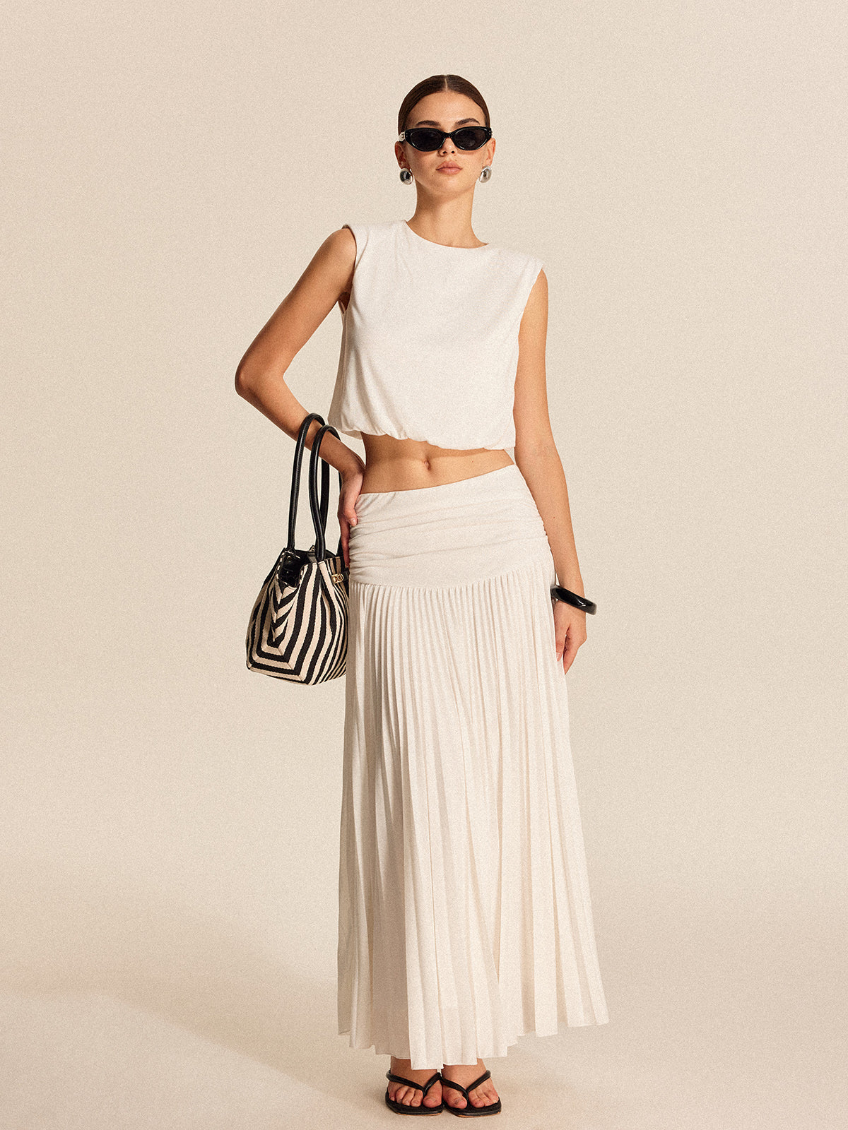 Shoulder-Padded Pleated Skirt Set - Maison Sydney