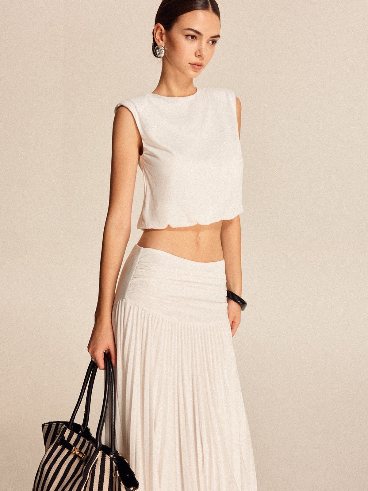 Shoulder-Padded Pleated Skirt Set - Maison Sydney