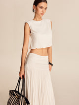 Shoulder-Padded Pleated Skirt Set - Maison Sydney