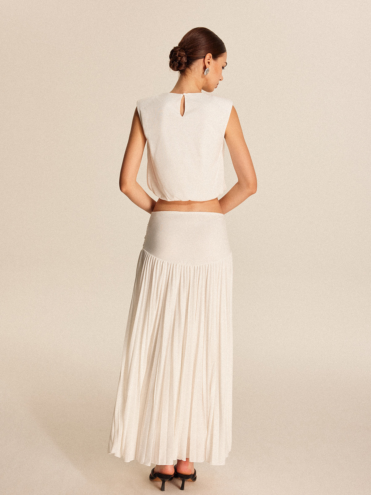 Shoulder-Padded Pleated Skirt Set - Maison Sydney