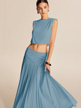 Shoulder-Padded Pleated Skirt Set - Maison Sydney