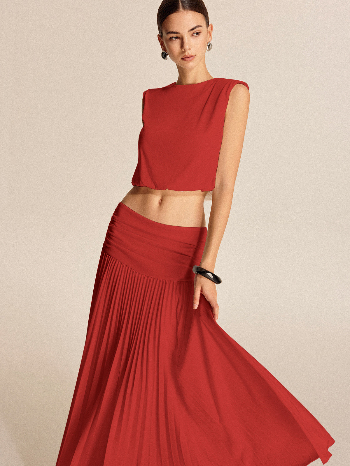 Shoulder-Padded Pleated Skirt Set - Maison Sydney