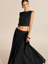 Shoulder-Padded Pleated Skirt Set - Maison Sydney