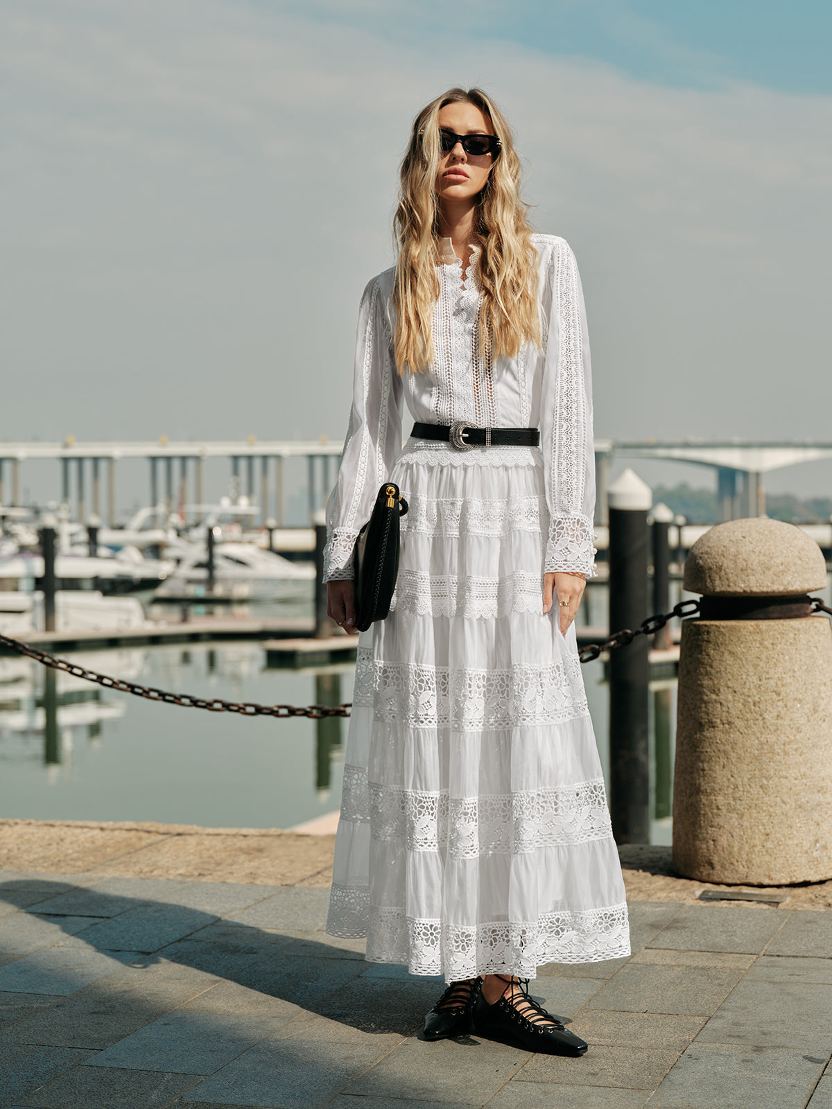 Lace Trim Tiered Skirt Set - Maison Sydney