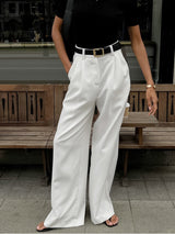 Solid Wide Leg Pants Without Belt - Maison Sydney