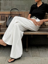 Solid Wide Leg Pants Without Belt - Maison Sydney