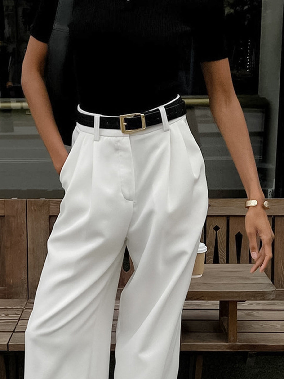 Solid Wide Leg Pants Without Belt - Maison Sydney