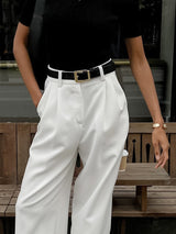 Solid Wide Leg Pants Without Belt - Maison Sydney