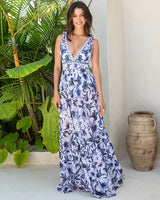 V Neck Lace Up Printed One Piece Swimsuit and Skirt - Maison Sydney