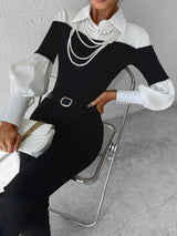 Color Block Skinny Lapel Top - Maison Sydney