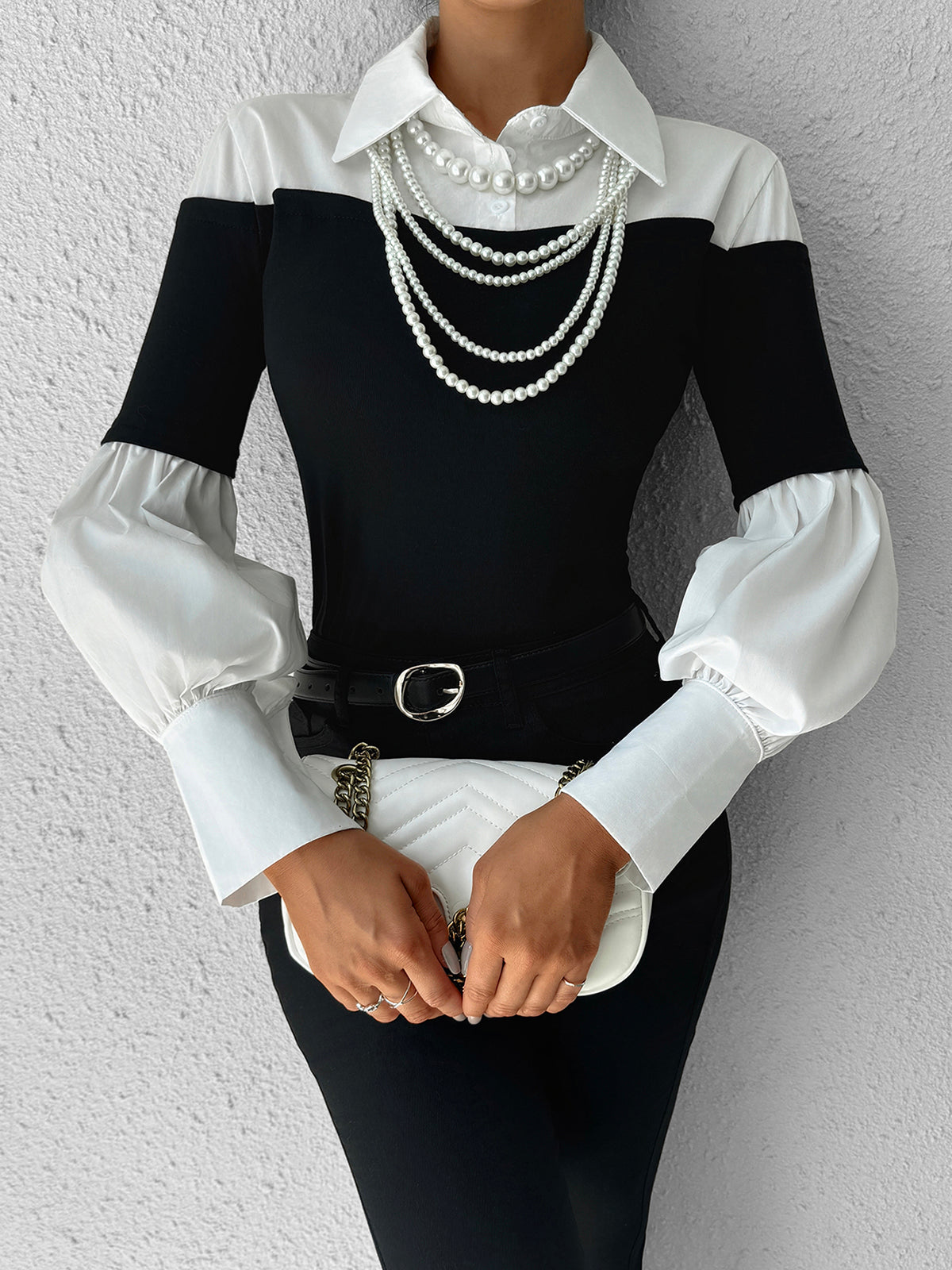 Color Block Skinny Lapel Top - Maison Sydney