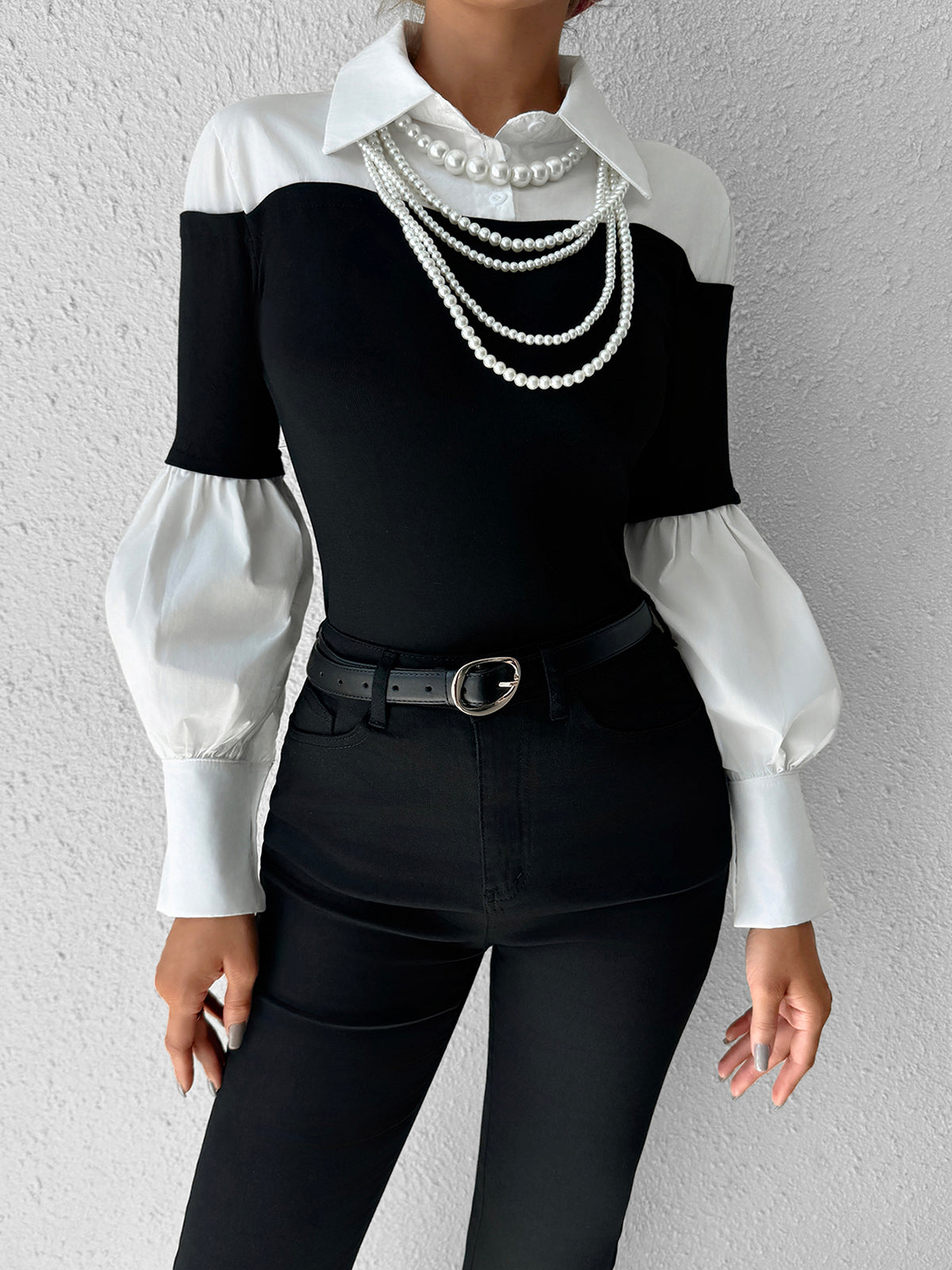 Color Block Skinny Lapel Top - Maison Sydney