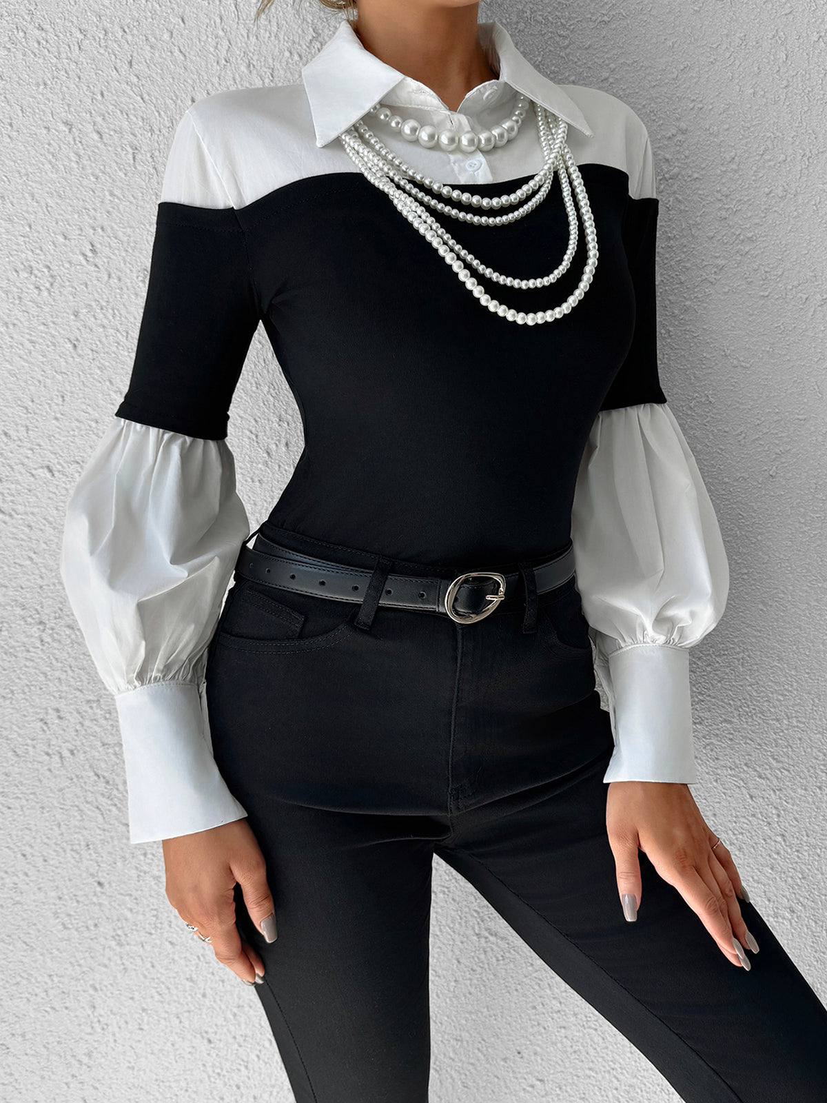 Color Block Skinny Lapel Top - Maison Sydney