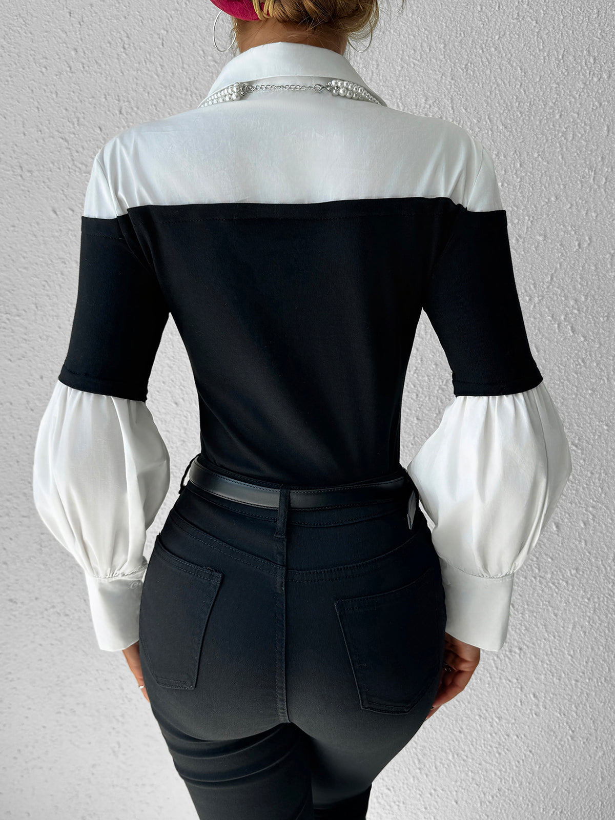 Color Block Skinny Lapel Top - Maison Sydney