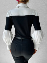 Color Block Skinny Lapel Top - Maison Sydney