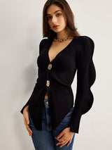 Turn Lock Wave-Sleeve Cardigan - Maison Sydney