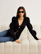 Turn Lock Wave-Sleeve Cardigan - Maison Sydney