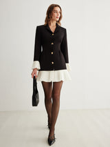 V-Neck Two-Tone Pleated Button Dress - Maison Sydney