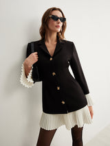 V-Neck Two-Tone Pleated Button Dress - Maison Sydney