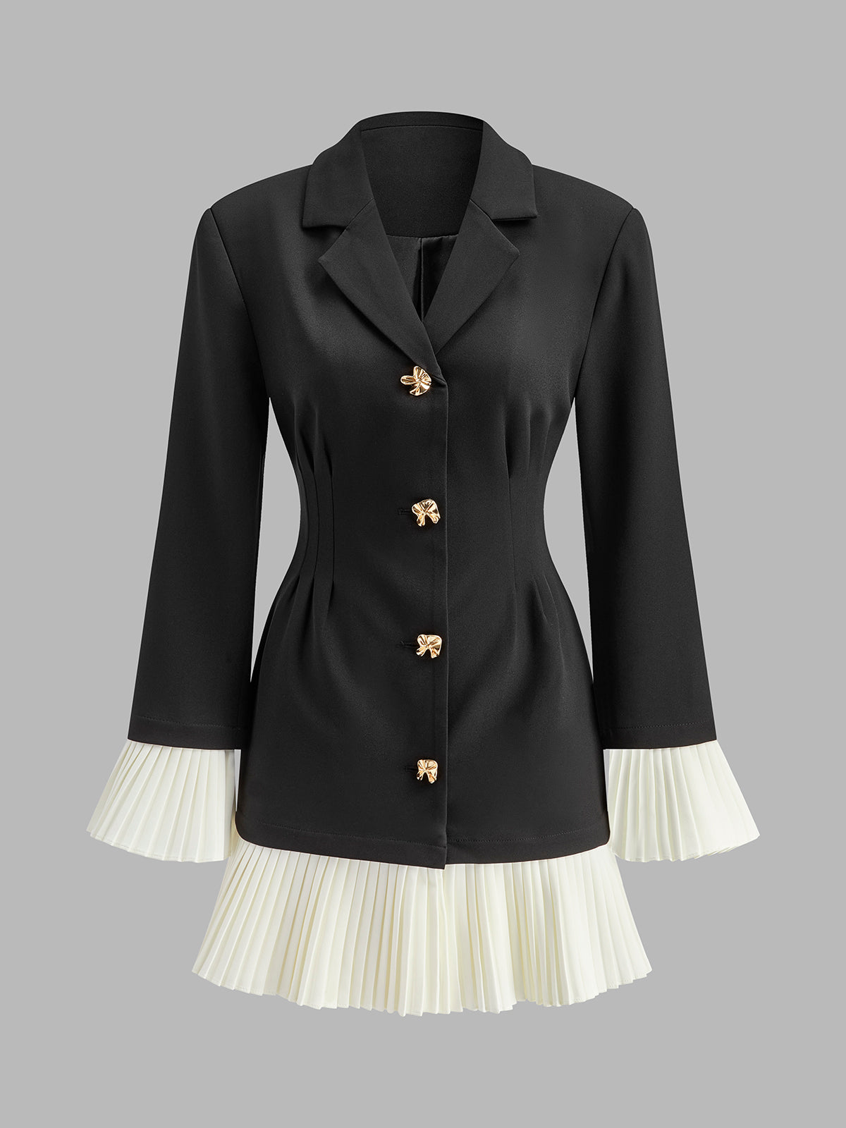 V-Neck Two-Tone Pleated Button Dress - Maison Sydney