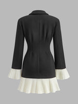 V-Neck Two-Tone Pleated Button Dress - Maison Sydney