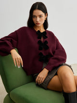 Velvet-Bow Lantern Sleeve Sweater - Maison Sydney