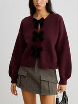 Velvet-Bow Lantern Sleeve Sweater - Maison Sydney
