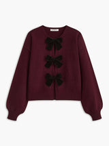 Velvet-Bow Lantern Sleeve Sweater - Maison Sydney