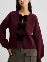 Velvet-Bow Lantern Sleeve Sweater - Maison Sydney
