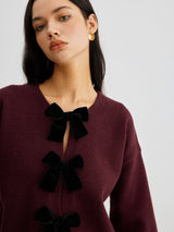 Velvet-Bow Lantern Sleeve Sweater - Maison Sydney