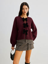 Velvet-Bow Lantern Sleeve Sweater - Maison Sydney