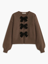 Velvet-Bow Lantern Sleeve Sweater - Maison Sydney