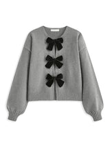 Velvet-Bow Lantern Sleeve Sweater - Maison Sydney
