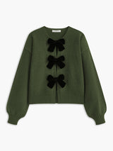 Velvet-Bow Lantern Sleeve Sweater - Maison Sydney