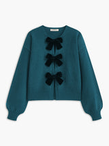 Velvet-Bow Lantern Sleeve Sweater - Maison Sydney