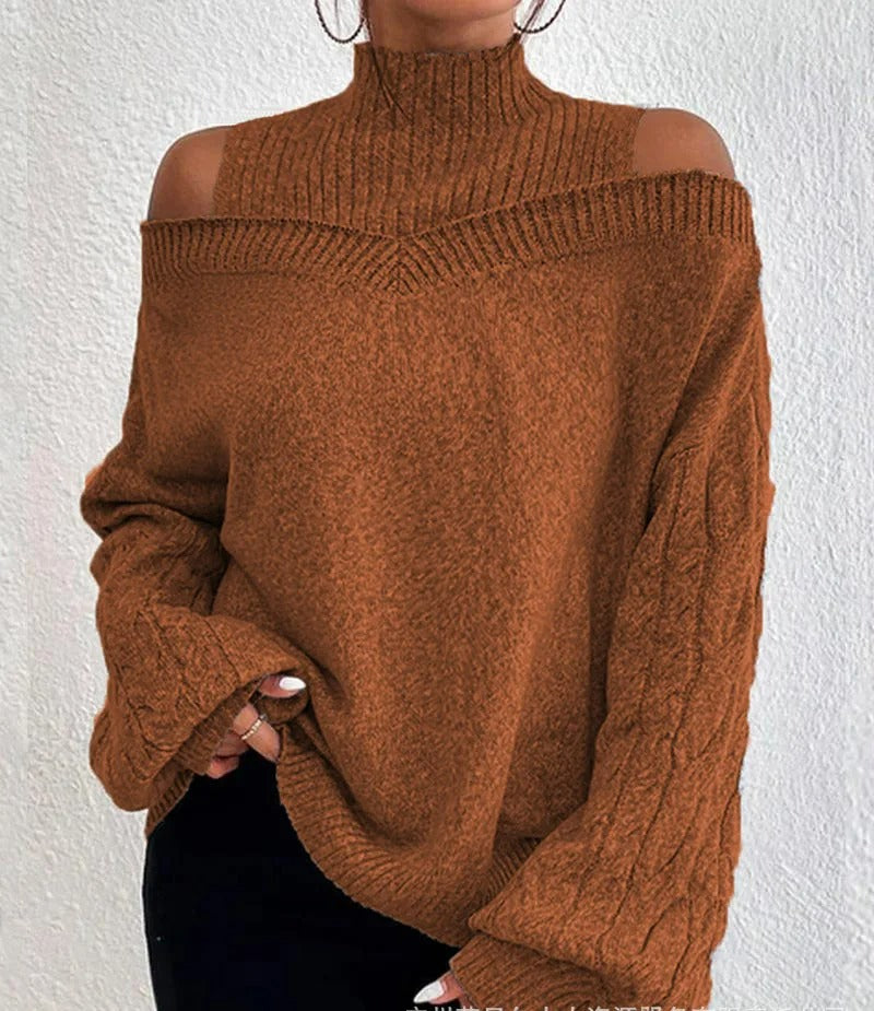 Dahlia | Cold-Shoulder Turtleneck Sweater with Textured Sleeves