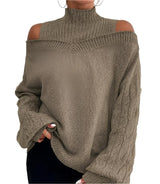 Dahlia | Cold-Shoulder Turtleneck Sweater with Textured Sleeves