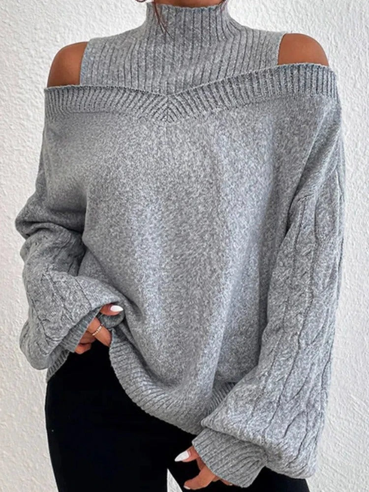 Dahlia | Cold-Shoulder Turtleneck Sweater with Textured Sleeves