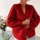 Marielle | Fuzzy Knit Cardigan with Balloon Sleeves