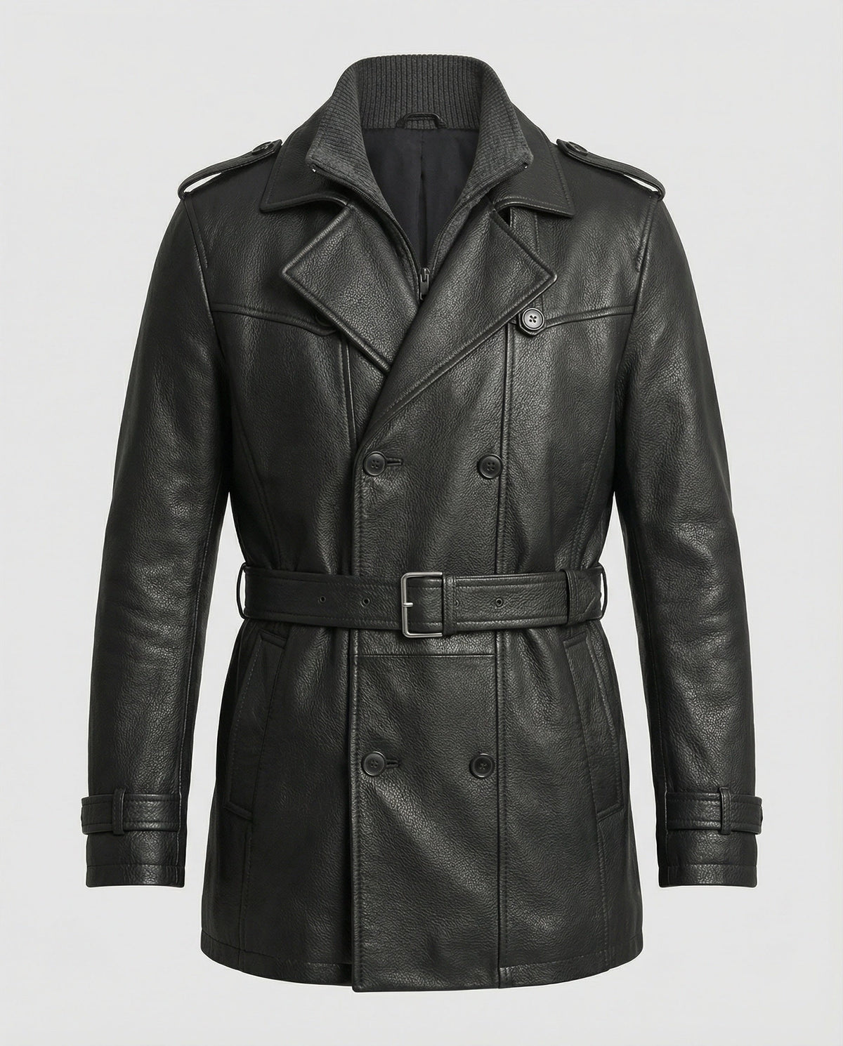 Gabriel | Double-Breasted Leather Trench Coat for Men