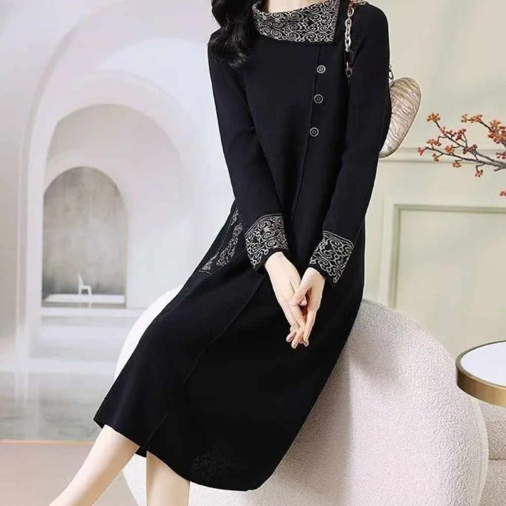 Vanya | Women's Midi Dress with Decorative Cuff & Collar Details