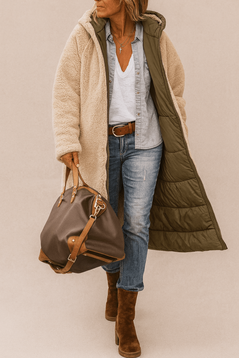Sienna | Women's Reversible Long Coat with Contrast Collar