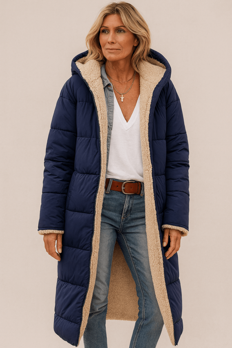 Sienna | Women's Reversible Long Coat with Contrast Collar