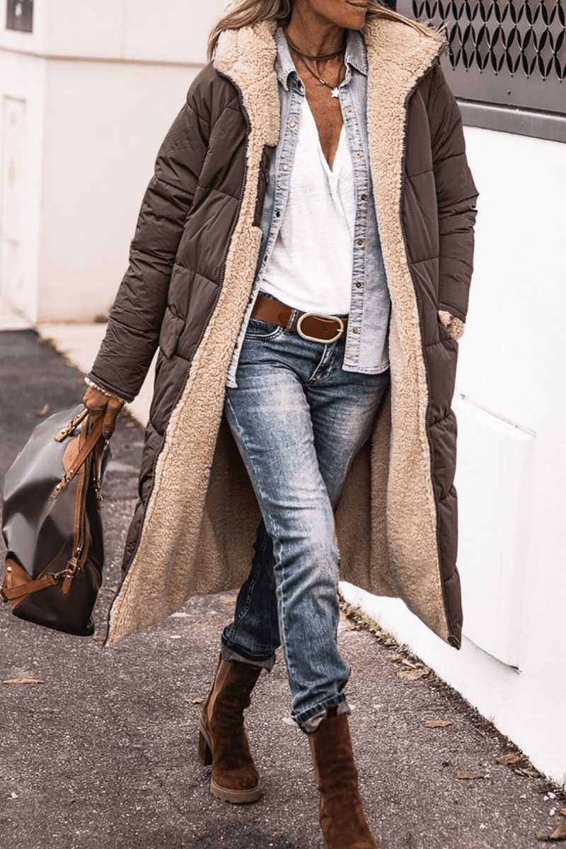 Sienna | Women's Reversible Long Coat with Contrast Collar