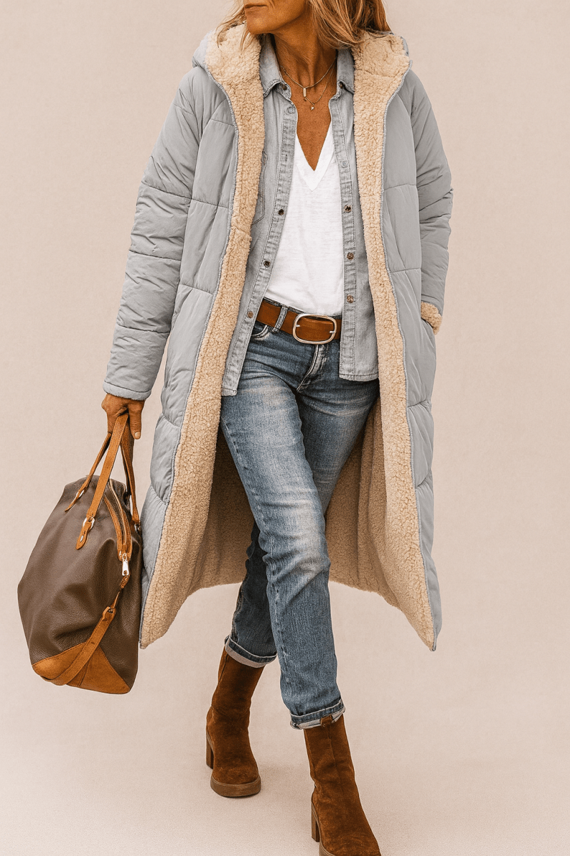 Sienna | Women's Reversible Long Coat with Contrast Collar