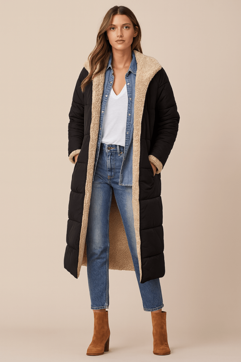 Sienna | Women's Reversible Long Coat with Contrast Collar